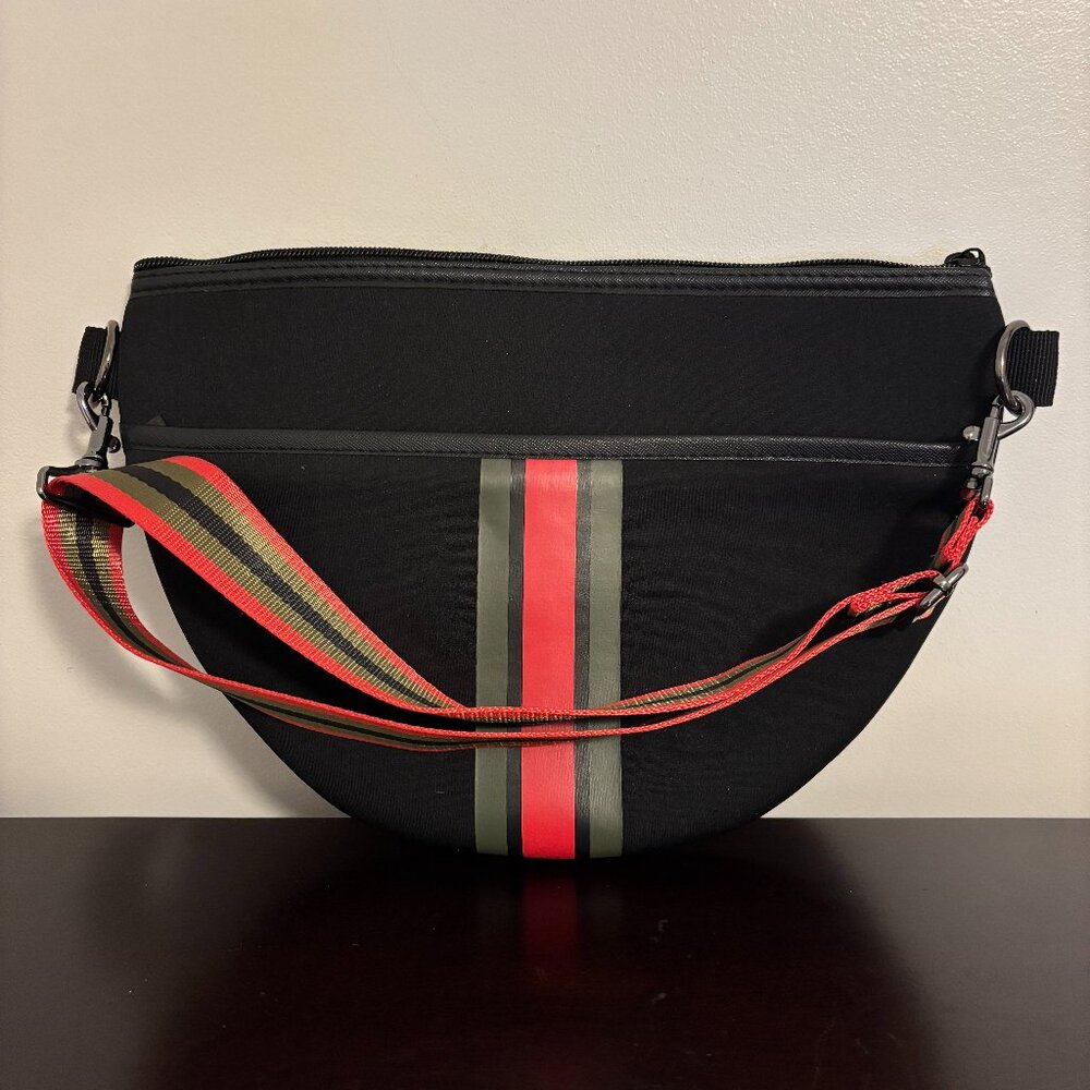 Haute Shore Brett Black Red Green Neoprene Sling Belt Bag
